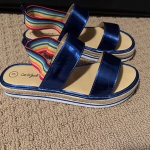 Cat & Jack Blue Sandals with Rainbow Straps